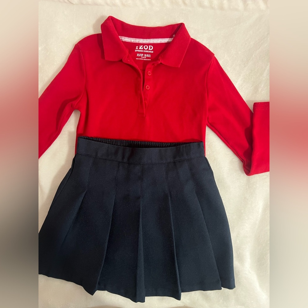 Izod Vibrant Red Polo with Classic Black Skirt Uniform